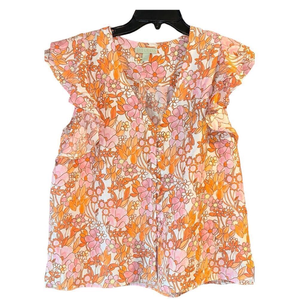 NWT Ryegrass Floral Ruffle Sleeve Button Down Blouse